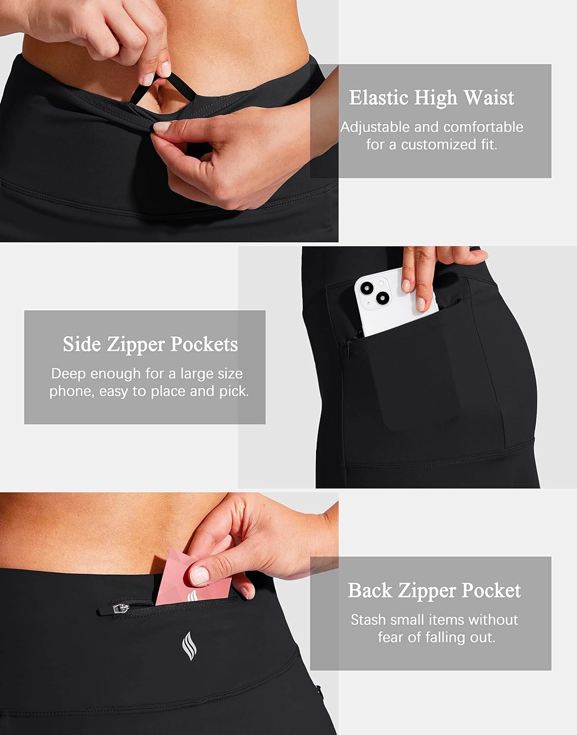 SANTINY 19" Golf Skorts Skirts for Women Zipper Pockets Knee Length Skort Women's High Waist Athletic Tennis Skirt