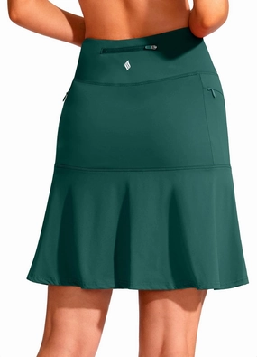 SANTINY 19" Golf Skorts Skirts for Women Zipper Pockets Knee Length Skort Women's High Waist Athletic Tennis Skirt