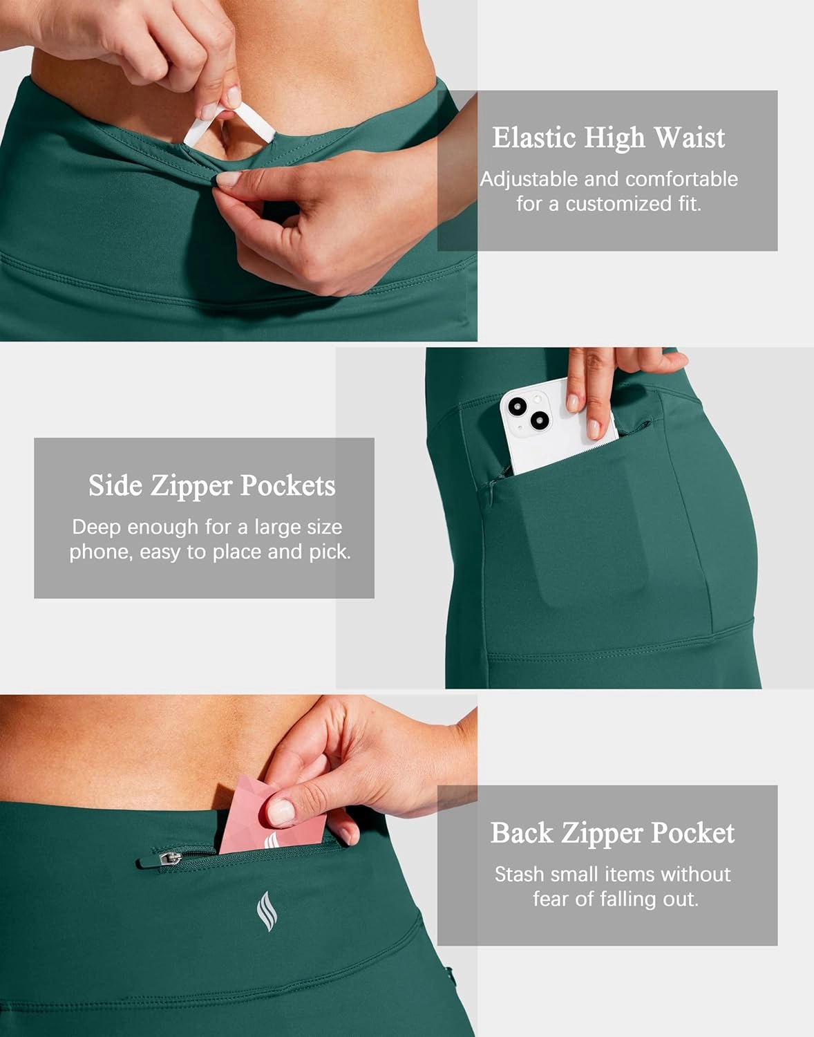 SANTINY 19" Golf Skorts Skirts for Women Zipper Pockets Knee Length Skort Women's High Waist Athletic Tennis Skirt