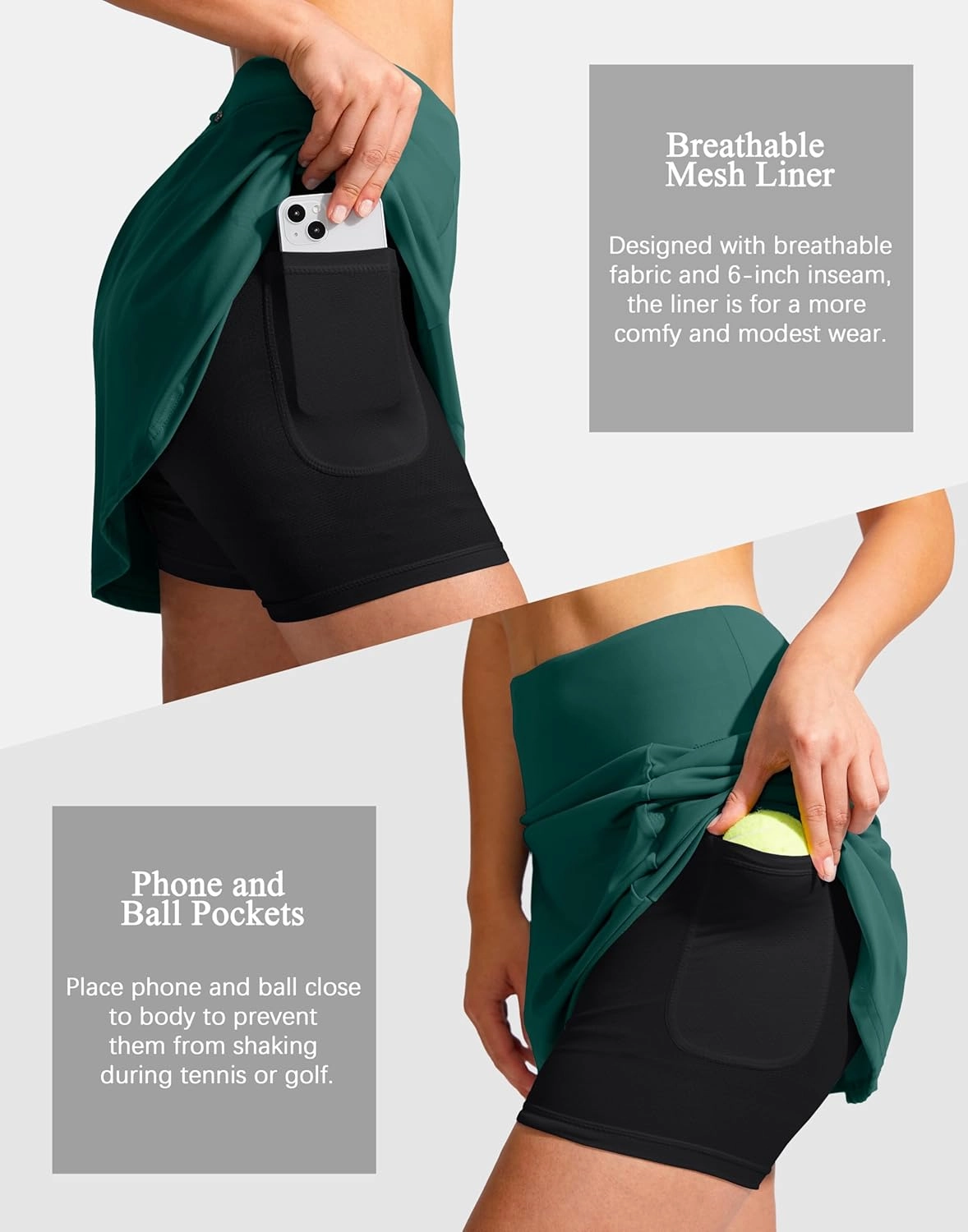 SANTINY 19" Golf Skorts Skirts for Women Zipper Pockets Knee Length Skort Women's High Waist Athletic Tennis Skirt