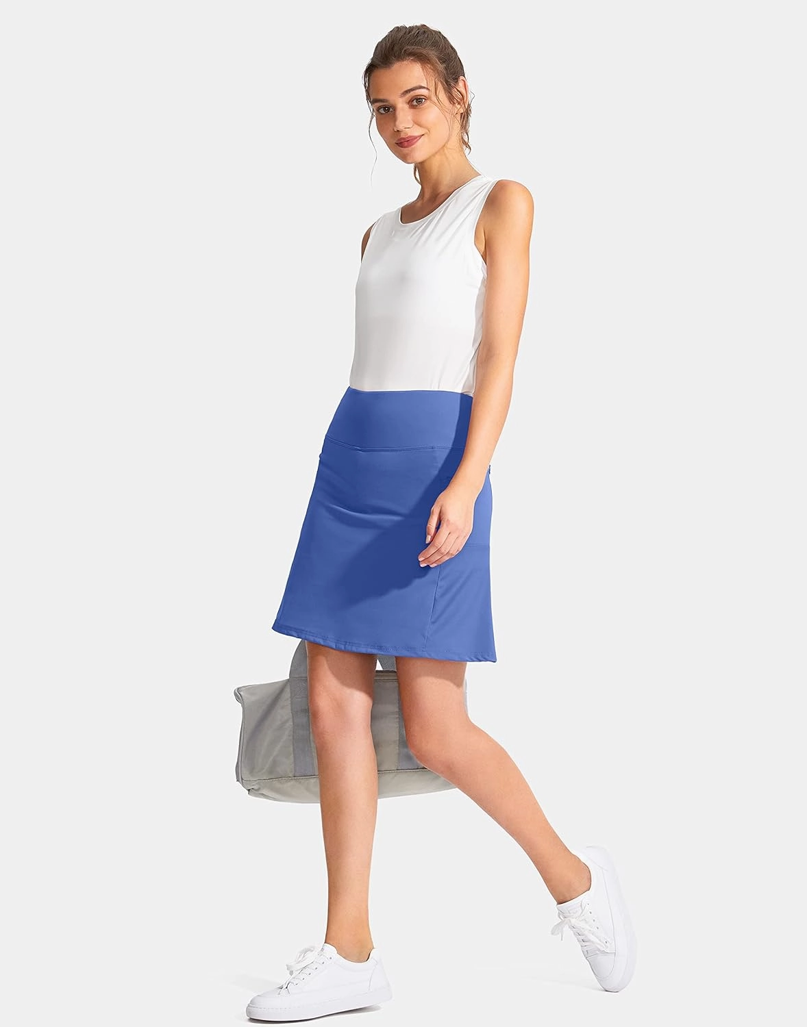 SANTINY 19" Golf Skorts Skirts for Women Zipper Pockets Knee Length Skort Women's High Waist Athletic Tennis Skirt
