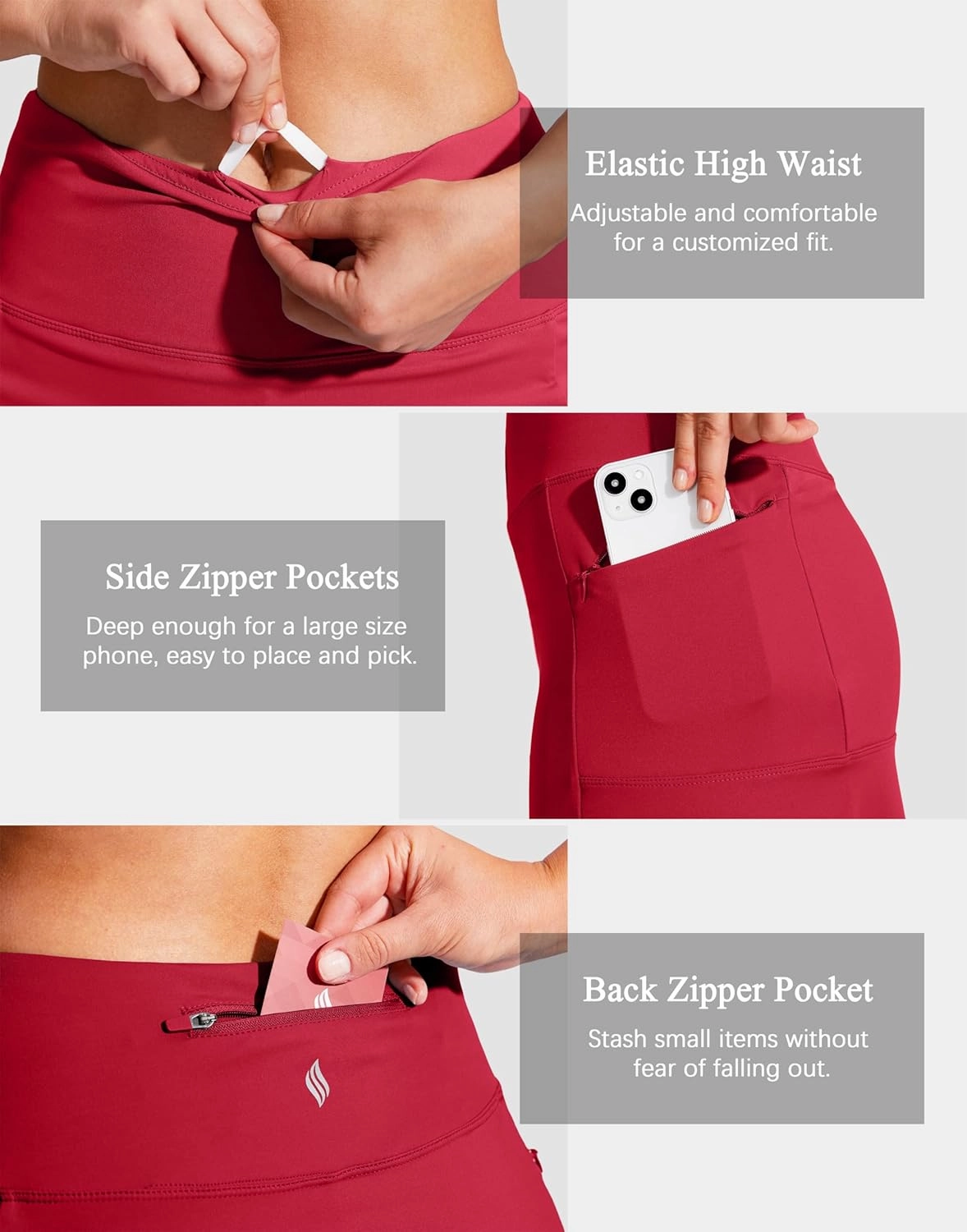 SANTINY 19" Golf Skorts Skirts for Women Zipper Pockets Knee Length Skort Women's High Waist Athletic Tennis Skirt