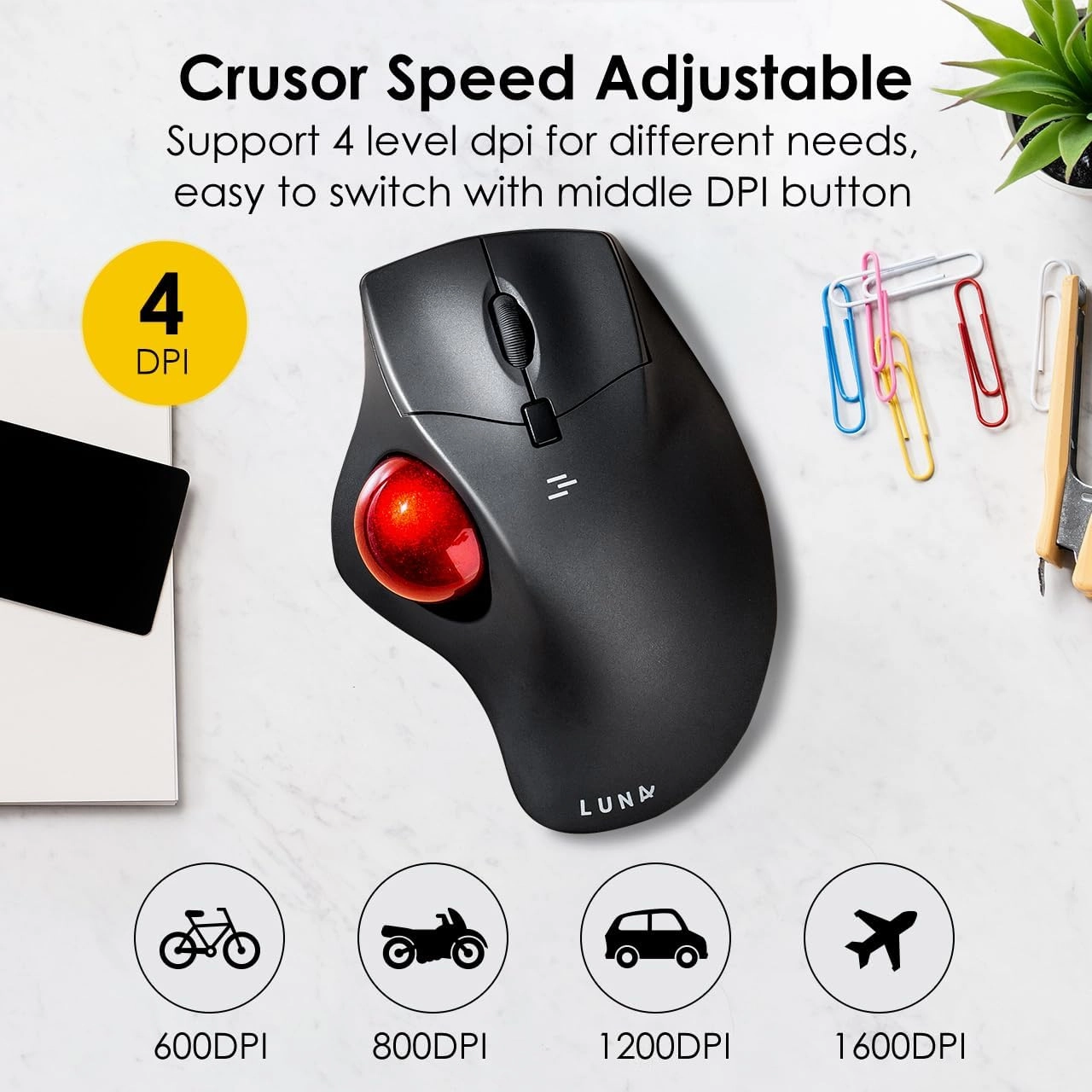 SANWA 2.4G Wireless Ergonomic Trackball Mouse, Optical Rollerball Mice, Programmable Silent Buttons, 40mm Trackball, 600/800/1200/1600 Adjustable DPI, Compatible with MacBook, Laptop, Windows, macOS