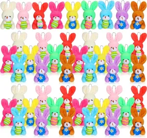 Sanwuta 36 Pcs Easter Bunny Plush Animal Keychain Mini Rabbit Stuffed Eggs Easter Tiny Bunny Animal Toy for Easter Eggs Filler