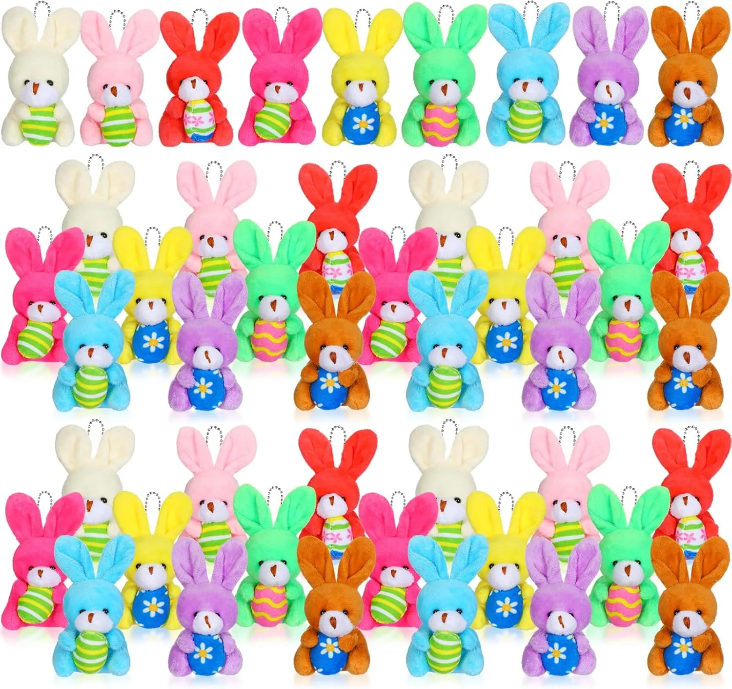 Sanwuta 36 Pcs Easter Bunny Plush Animal Keychain Mini Rabbit Stuffed Eggs Easter Tiny Bunny Animal Toy for Easter Eggs Filler