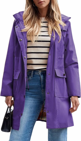 SaphiRose Women's Waterproof Rain Jacket Lightweight Raincoat Hooded Windbreaker Trench Coat