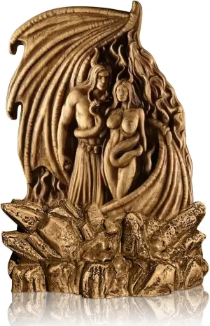 Satan The Devil Lilith Double Statue, Supernatural Lucifer Demon Statue, Leviathan Satan Mystical Ornament, Altar Craft, Creative Desktop Decorations. (Gold)