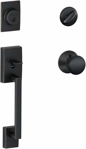 SCHLAGE F60 CEN 716 Century Single Cylinder Handleset and Plymouth Knob, Aged Bronze