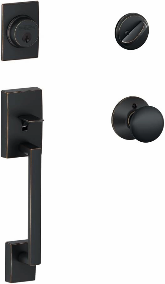 SCHLAGE F60 CEN 716 Century Single Cylinder Handleset and Plymouth Knob, Aged Bronze