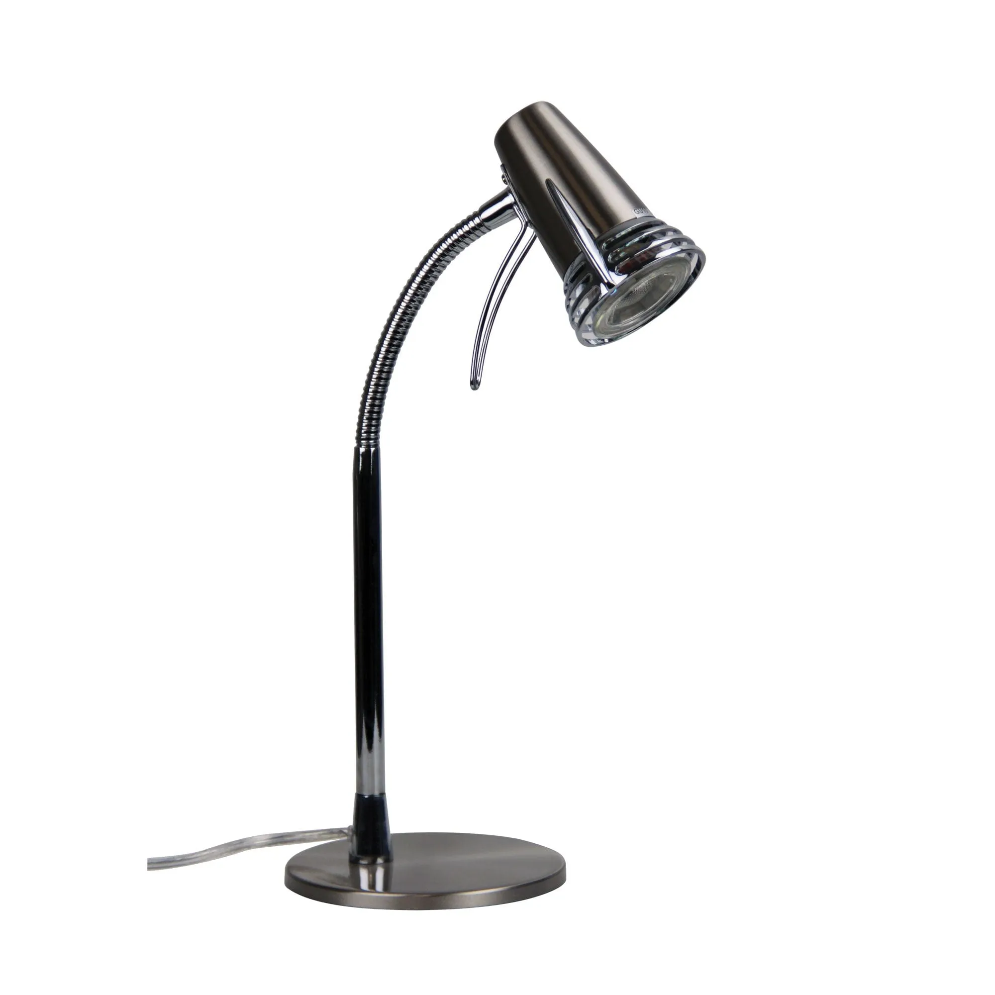 SCOOT - Modern Brushed Chrome 7W Cool White GU10 1 Light Desk Lamp With Adjustable Neck