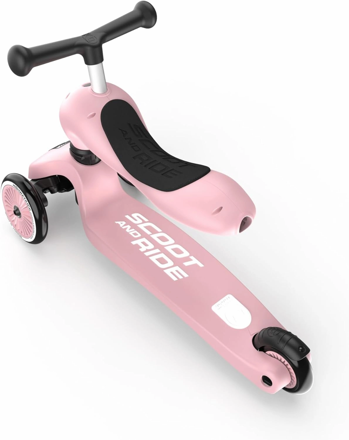 Scoot & Ride Highwaykick 1, 2-in-1 Toddler Scooter with Seat & Kickboard for Ages 1-5, Rose - Indoor or Outdoor Kids Ride-On Toy with Adjustable Handlebar & Seating Height and Anti-Tip Safety Pad
