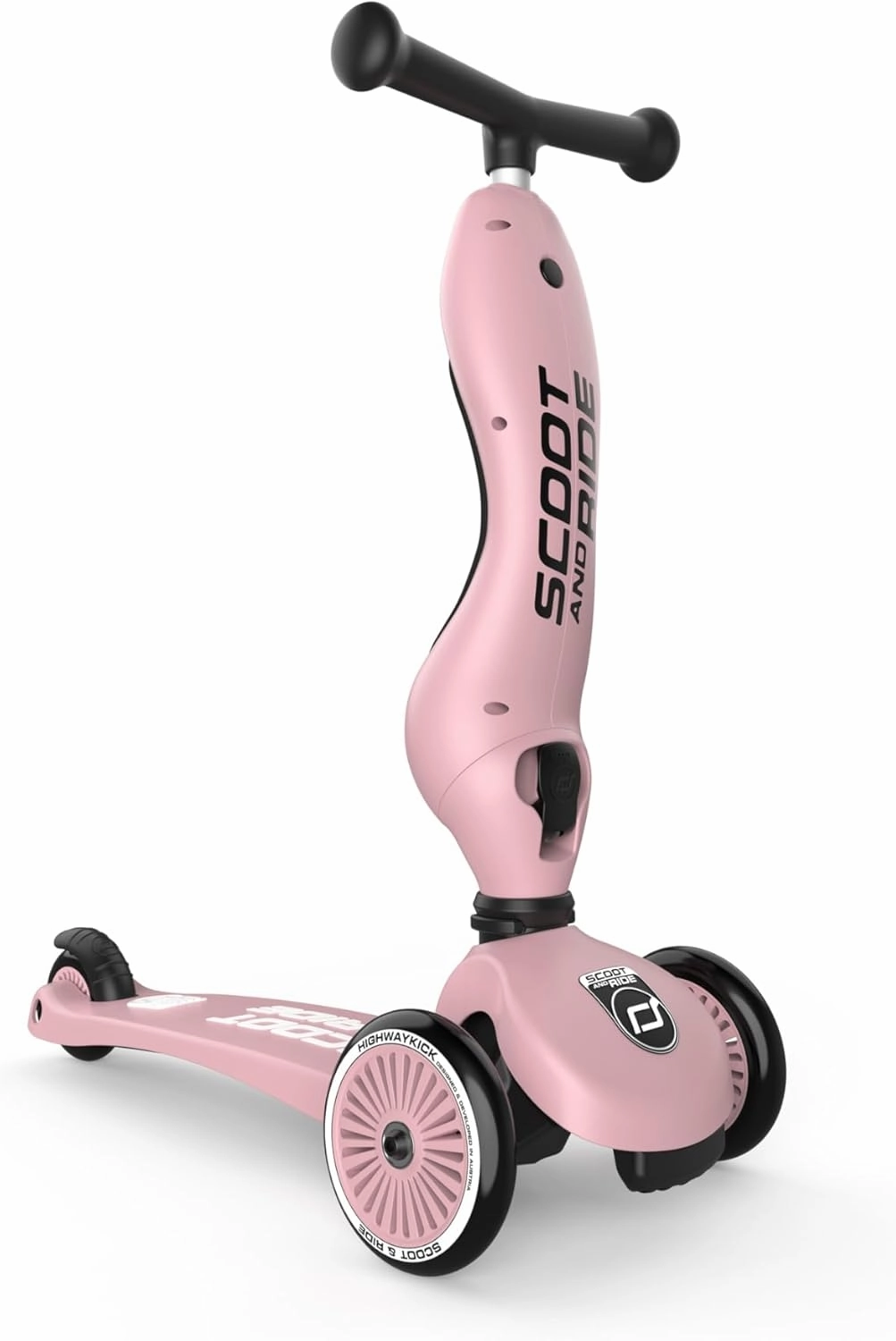 Scoot & Ride Highwaykick 1, 2-in-1 Toddler Scooter with Seat & Kickboard for Ages 1-5, Rose - Indoor or Outdoor Kids Ride-On Toy with Adjustable Handlebar & Seating Height and Anti-Tip Safety Pad