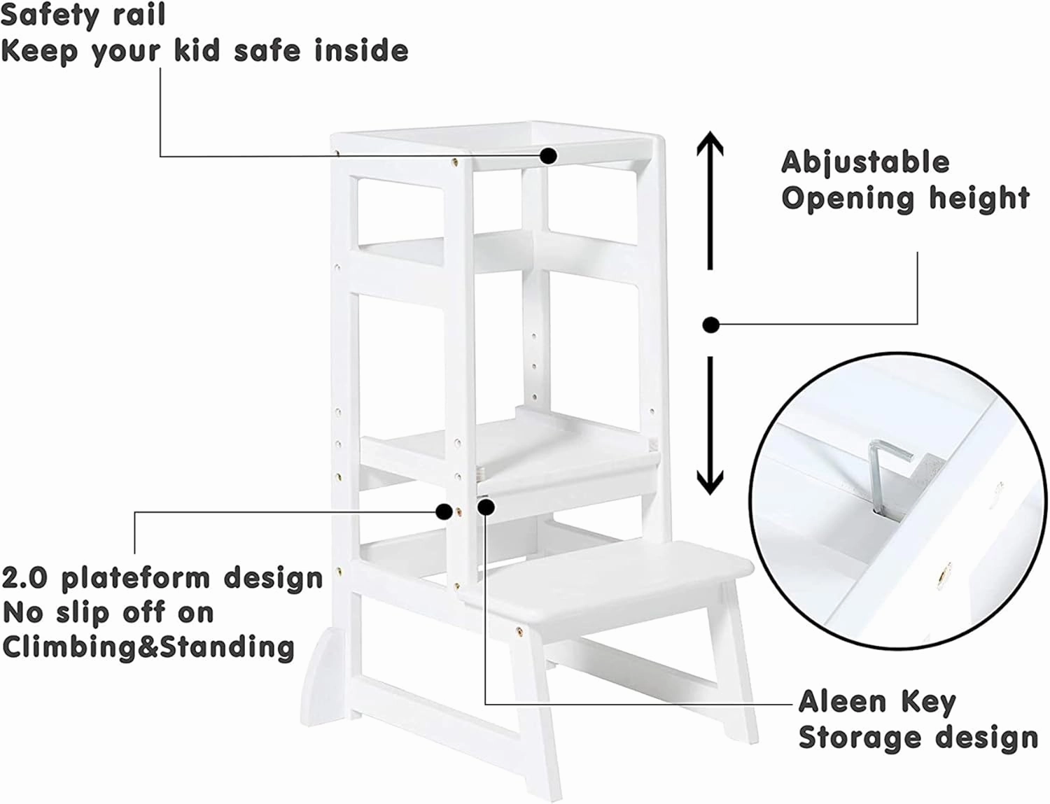 SDADI LT05W Mother's Helper Adjustable Height Kitchen Step Stool, Children Kids Toddlers Counter Level Learning Stool for Kitchen and Bathroom, White