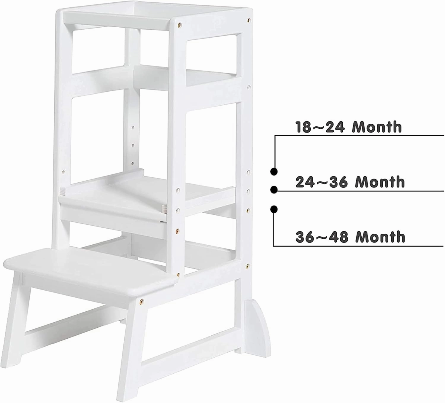 SDADI LT05W Mother's Helper Adjustable Height Kitchen Step Stool, Children Kids Toddlers Counter Level Learning Stool for Kitchen and Bathroom, White