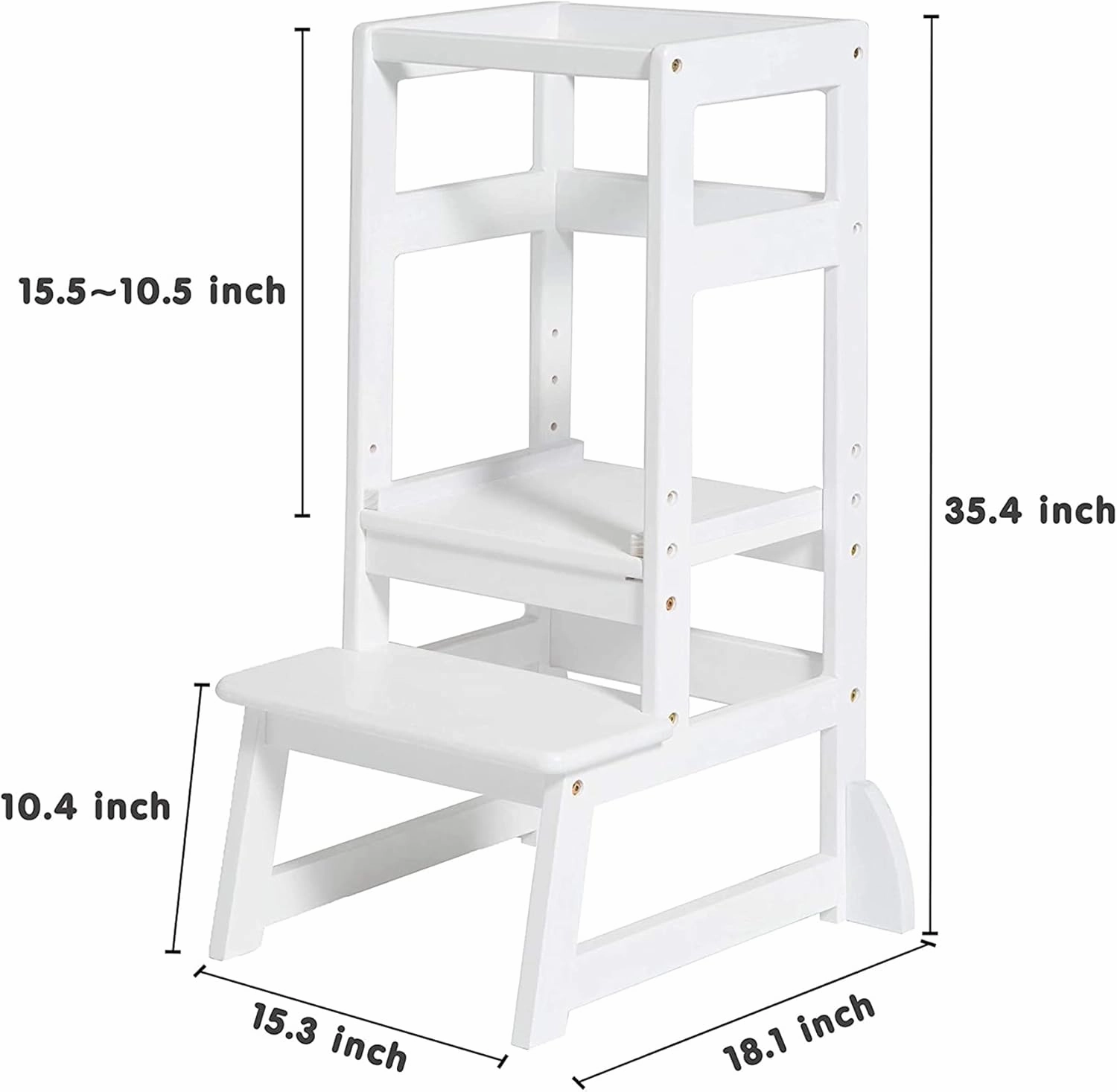 SDADI LT05W Mother's Helper Adjustable Height Kitchen Step Stool, Children Kids Toddlers Counter Level Learning Stool for Kitchen and Bathroom, White