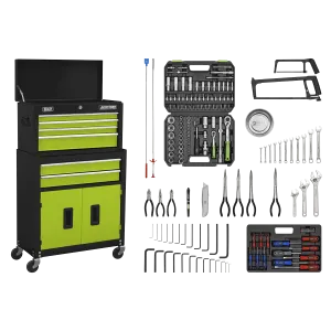 Sealey Topchest & Rollcab Combination 6 Drawer with Ball-Bearing Slides - Green/Black & 170pc Tool Kit