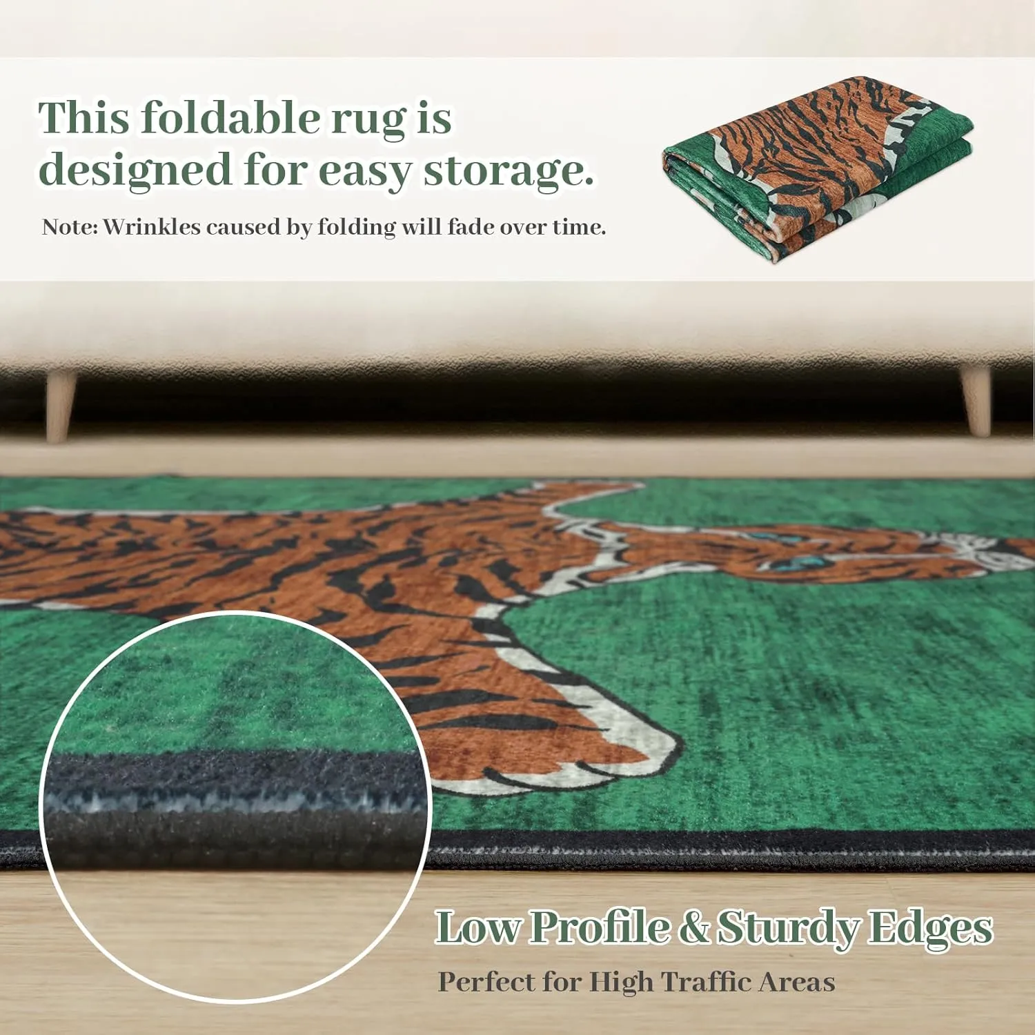 Seavish Tiger Rug 8x10 Rugs for Living Room Washable Green Animal Print Rugs for Bedroom Aesthetic Low Pile Modern Large Western Decor Accent Area Rugs Soft Floor Carpet for Playroom Dining Room