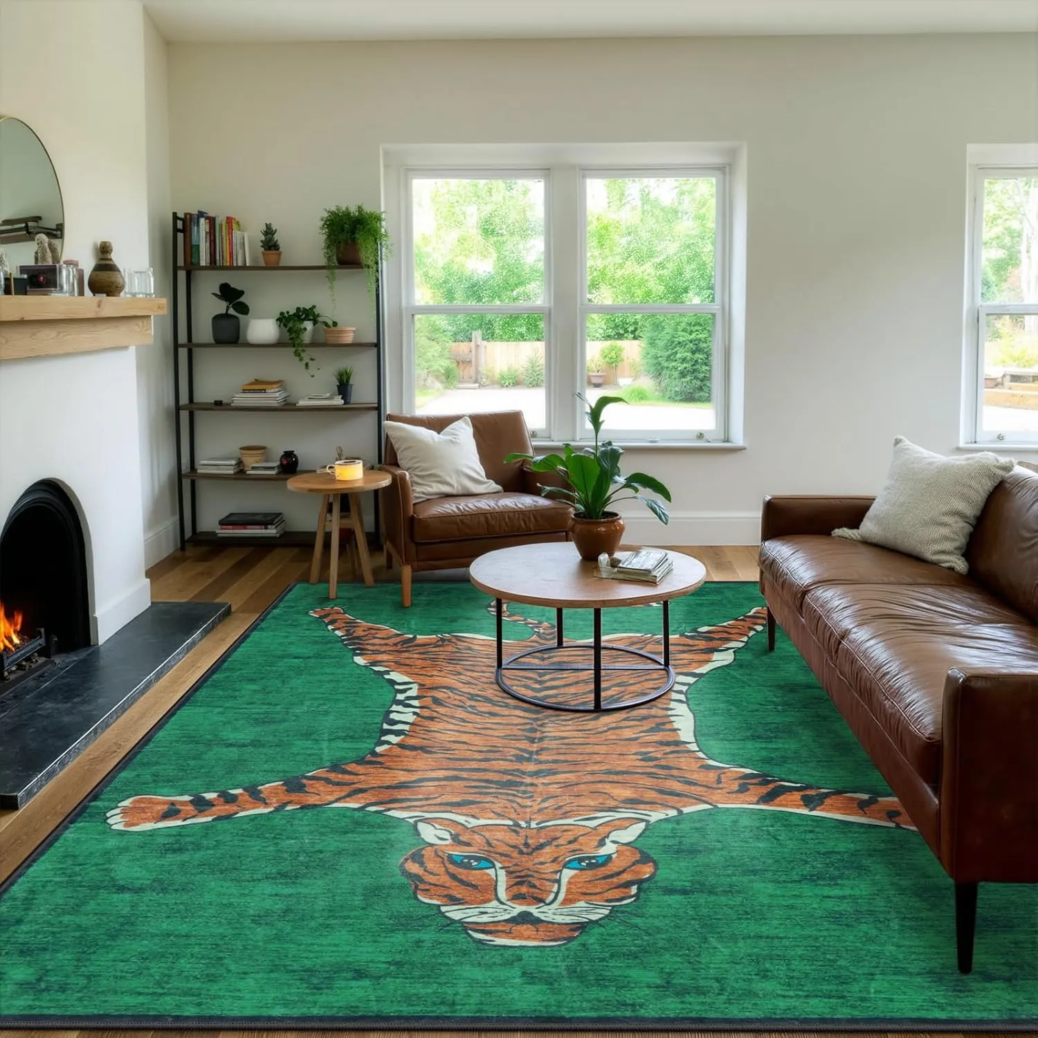 Seavish Tiger Rug 8x10 Rugs for Living Room Washable Green Animal Print Rugs for Bedroom Aesthetic Low Pile Modern Large Western Decor Accent Area Rugs Soft Floor Carpet for Playroom Dining Room