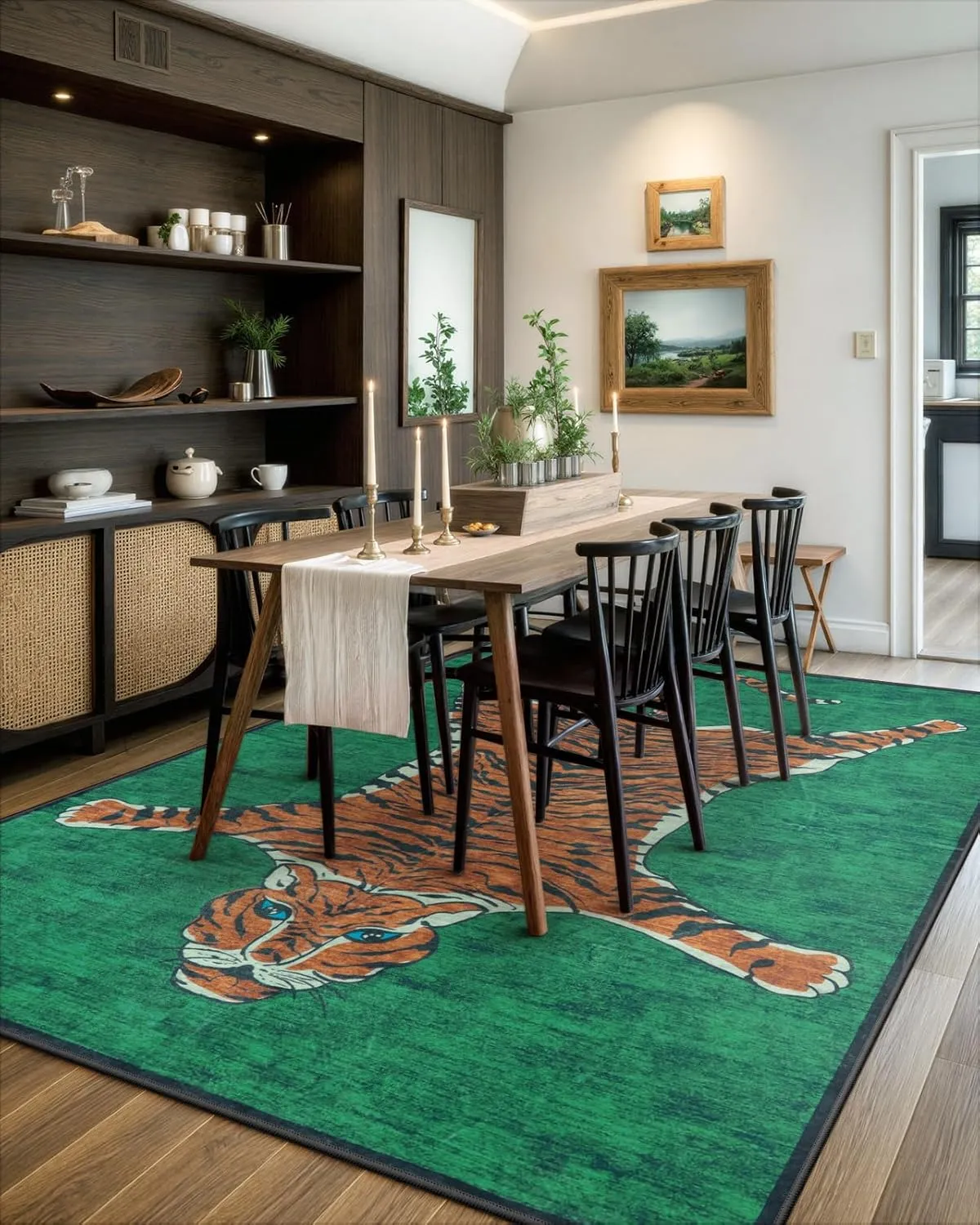 Seavish Tiger Rug 8x10 Rugs for Living Room Washable Green Animal Print Rugs for Bedroom Aesthetic Low Pile Modern Large Western Decor Accent Area Rugs Soft Floor Carpet for Playroom Dining Room