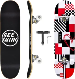 seething 31" Standard Skateboards with Pro Trucks,7 Layer Canadian Maple Double Kick Concave Standard, Ideal for All Experience Levels with Multifunction Skate T-Tool