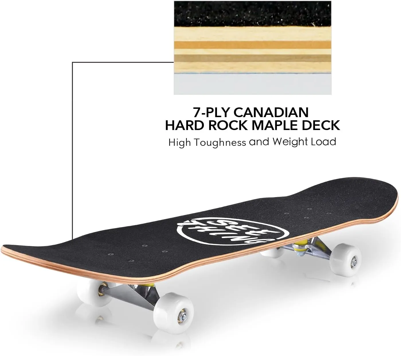 seething 31" Standard Skateboards with Pro Trucks,7 Layer Canadian Maple Double Kick Concave Standard, Ideal for All Experience Levels with Multifunction Skate T-Tool