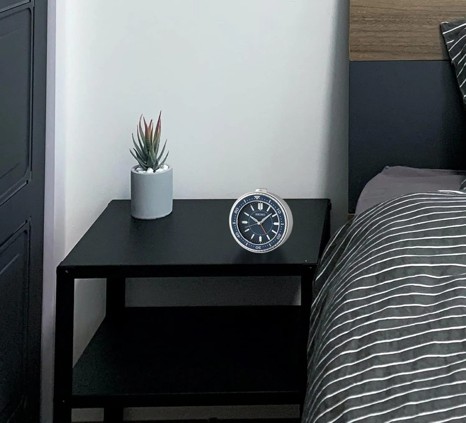 Seiko Mai Bedroom Alarm Clock, Metallic Blue
