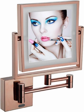 Sensor Wall-Mounted Illuminated Makeup Mirror, Square Double-Sided Magnifying Mirror, 360° Rotating Bathroom Cosmetic Mirror, Foldable Vanity Mirror Shaving Mirror