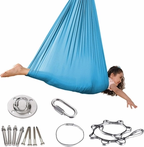 Sensory Swing,Kids Small Hammock,Swing Hammock Therapy Swing for Kids Camping Stretchy Breathable Body Sox for Motor Skills Development Wrap Gift for Sensitive Children Sky Blue
