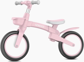 SEREED Toddler Balance Bike 2.5 Year Old, 12 Inch Adjustable Kids Bike Toy with Basket, Birthday Gift for Age 3 4 5 Boys Girls, Tool-Free Assembly, No Pedal (Pink)