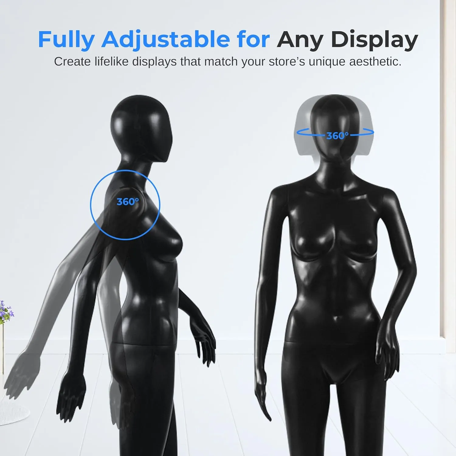 SereneLife Premium Female Mannequin – 68.9" Life-Size Dress Form with Realistic Face, Rotating Head, Flexible Limbs, Detachable Body & Sturdy Metal Base for Boutiques, Exhibits & Fashion Display