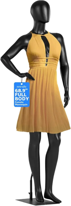 SereneLife Premium Female Mannequin – 68.9" Life-Size Dress Form with Realistic Face, Rotating Head, Flexible Limbs, Detachable Body & Sturdy Metal Base for Boutiques, Exhibits & Fashion Display