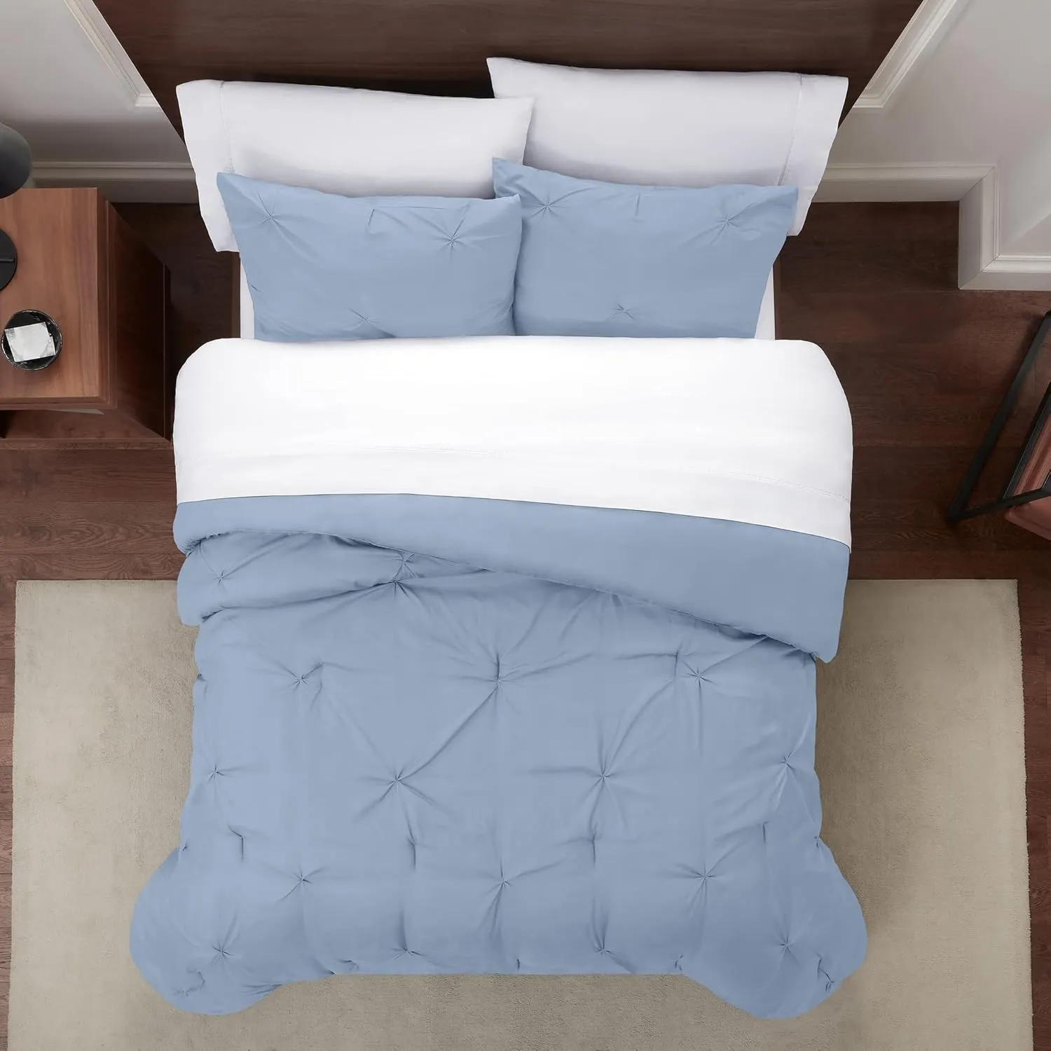 SERTA Simply Clean Soft Lightweight Pinch Pleated 3 Piece Hypoallergenic Comforter Set, King, Celestial Blue