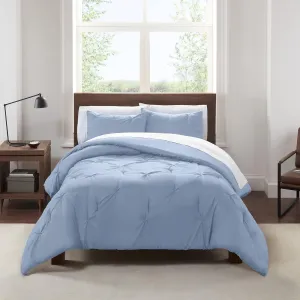 SERTA Simply Clean Soft Lightweight Pinch Pleated 3 Piece Hypoallergenic Comforter Set, King, Celestial Blue