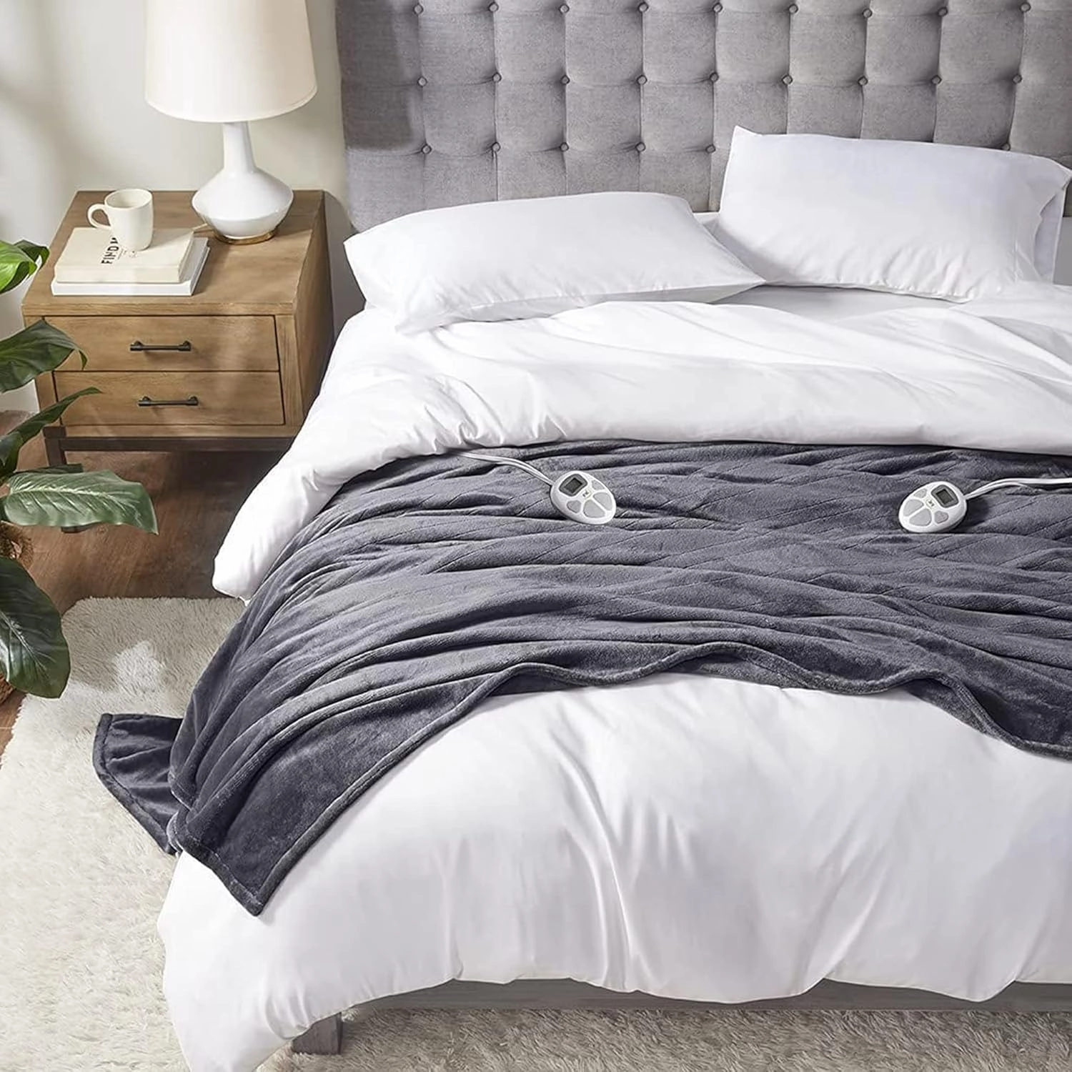 Serta Luxuriously Soft Plush Electric Blanket Fast Heating Cozy Cover, Safety Auto Shut Off Timer, Low EMF, Multi Heat Setting, ETL Certified, Machine Washable, Grey King (92 in x 100 in)