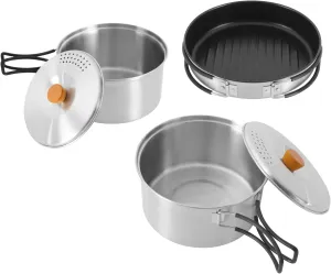 Set of 3 304 Stainless Steel Camping Pots and Pans, Cooking Equipment with Travel Bag for Camping Outdoor Cooking Picnic