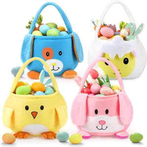 Set of 4pcs, Dia 11.02" * H 11.8", Plush Chick&Bunny&Sheep Easter Basket Cute Easter Hunting Basket for Easter Gifts Decorations