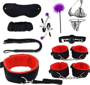 Sexual BDSM Restraint Toy red 8 Pieces, Handcuffs, Ankles, Cuffs, Clips, Ball Eye mask, Rope, Leather, Restraint Set, SM Sexy Slave Beginner Role-Playing Toy, BDSM Set Sweater Yoga SSK-1