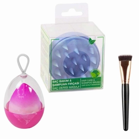 Shampoo Brush   Egg Makeup Sponge   Contour Brush - 3-Piece Care and Makeup Set For Scalp Massage, Flawless Foundation Application and Professional Contouring, Ideal for Gift, Made in Turkey