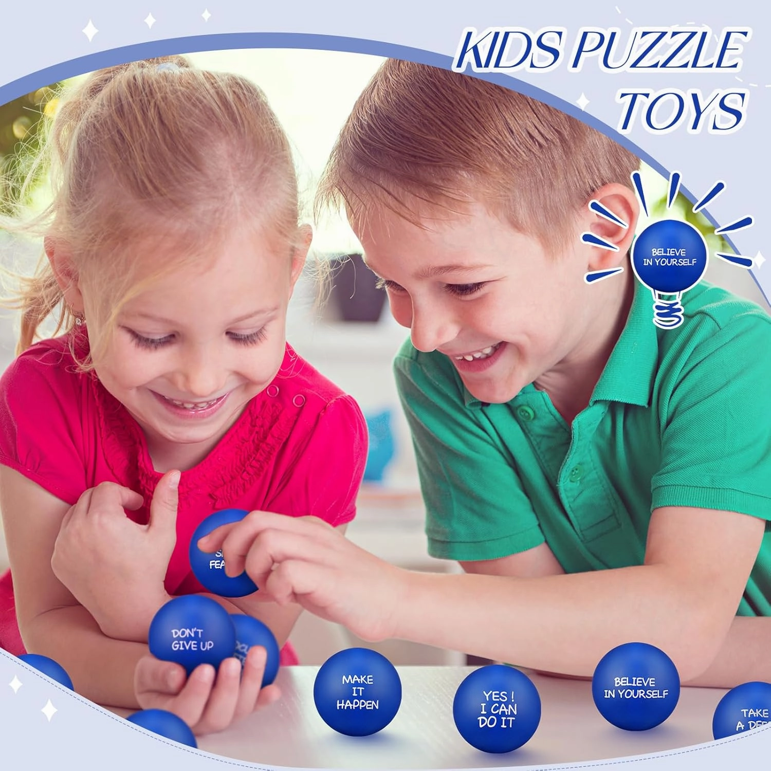 Shappy 72 Pcs Inspirational Stress Relief Balls Motivational Stress Ball Encouraging PU Bulk Squish Balls for Adults Small Therapy Fidget Relief Toys for Valentines Gifts Fidget Anxiety Anger(Blue)
