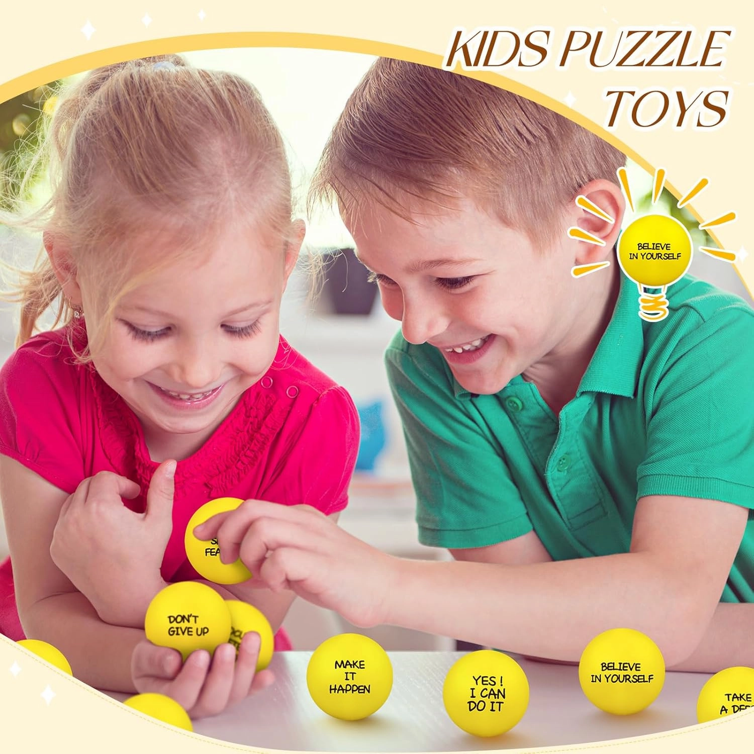Shappy 72 Pcs Inspirational Stress Relief Balls Motivational Stress Ball Encouraging PU Bulk Stress Ball for Adults Small Therapy Stress Relief Toys for Valentines Gifts Fidget Anxiety Anger(Yellow)