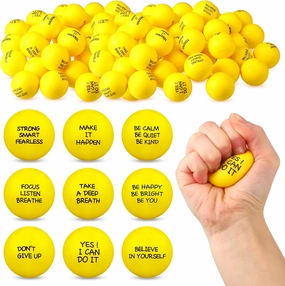 Shappy 72 Pcs Inspirational Stress Relief Balls Motivational Stress Ball Encouraging PU Bulk Stress Ball for Adults Small Therapy Stress Relief Toys for Valentines Gifts Fidget Anxiety Anger(Yellow)
