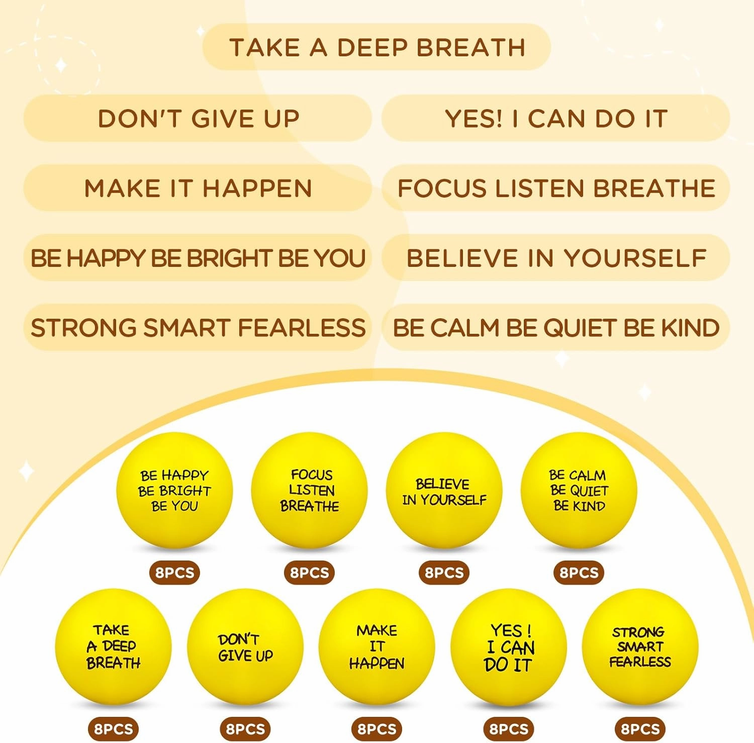 Shappy 72 Pcs Inspirational Stress Relief Balls Motivational Stress Ball Encouraging PU Bulk Stress Ball for Adults Small Therapy Stress Relief Toys for Valentines Gifts Fidget Anxiety Anger(Yellow)