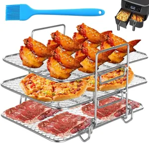 Shelf Stackable Dehydrator, 3Pcs Compatible Rack Steel Stainless Fryer Air Multi-Layer Dual with Accessories Fryer Air Double Wire Racks, Feet Heightened with Racks Grill