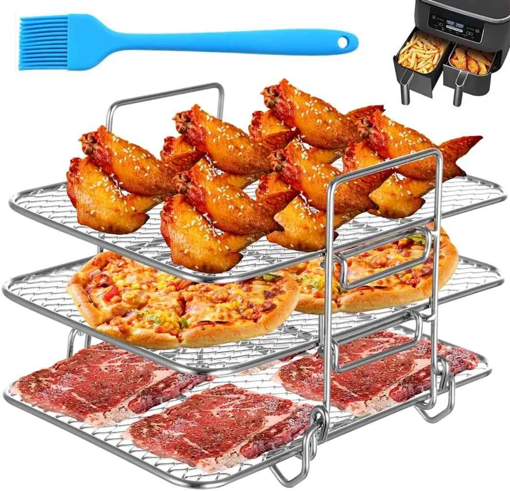 Shelf Stackable Dehydrator, 3Pcs Compatible Rack Steel Stainless Fryer Air Multi-Layer Dual with Accessories Fryer Air Double Wire Racks, Feet Heightened with Racks Grill