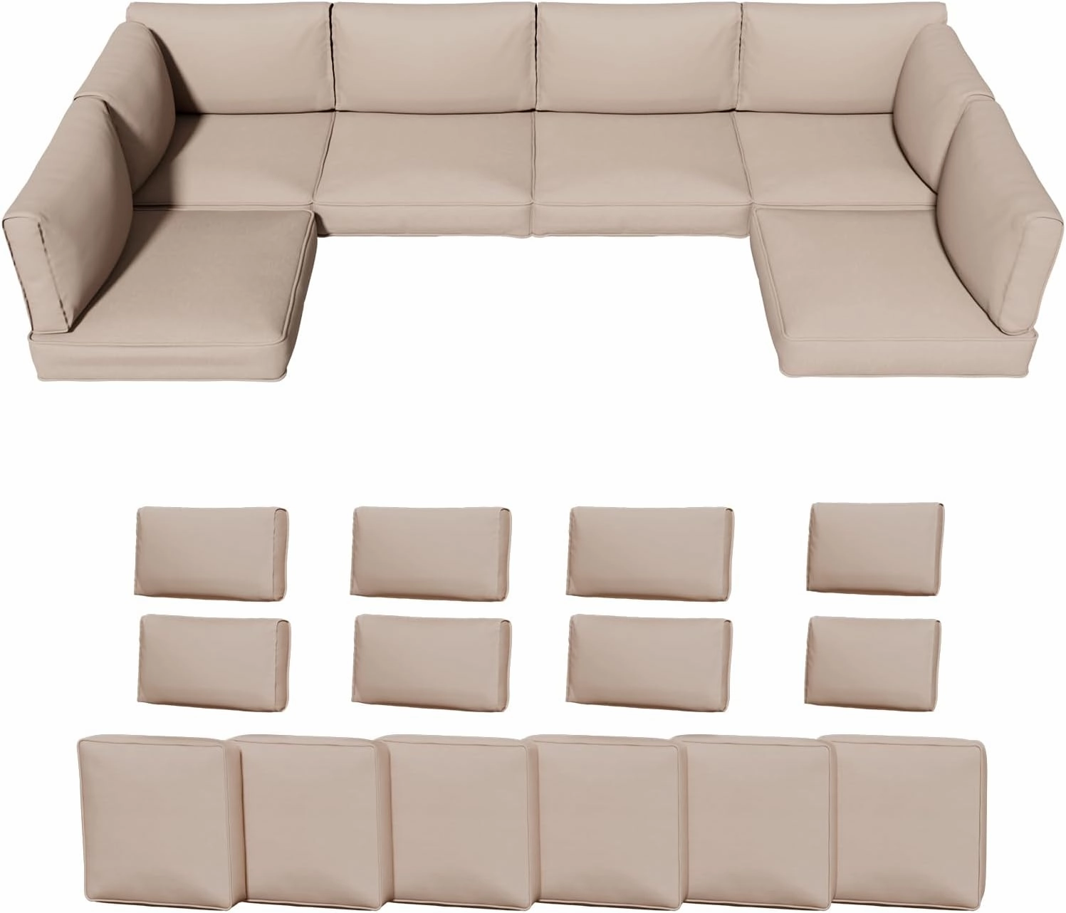 SHGJ&SOFT 14 Piece Outdoor Cushions for Patio Furniture Replacemen, Patio Sofa Couch Cushions Waterproof Rattan Wicker Sectional Patio Conversation Sets (Khaki)