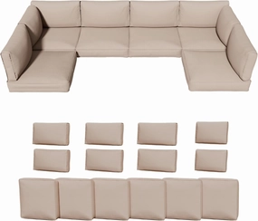 SHGJ&SOFT 14 Piece Outdoor Cushions for Patio Furniture Replacemen, Patio Sofa Couch Cushions Waterproof Rattan Wicker Sectional Patio Conversation Sets (Khaki)