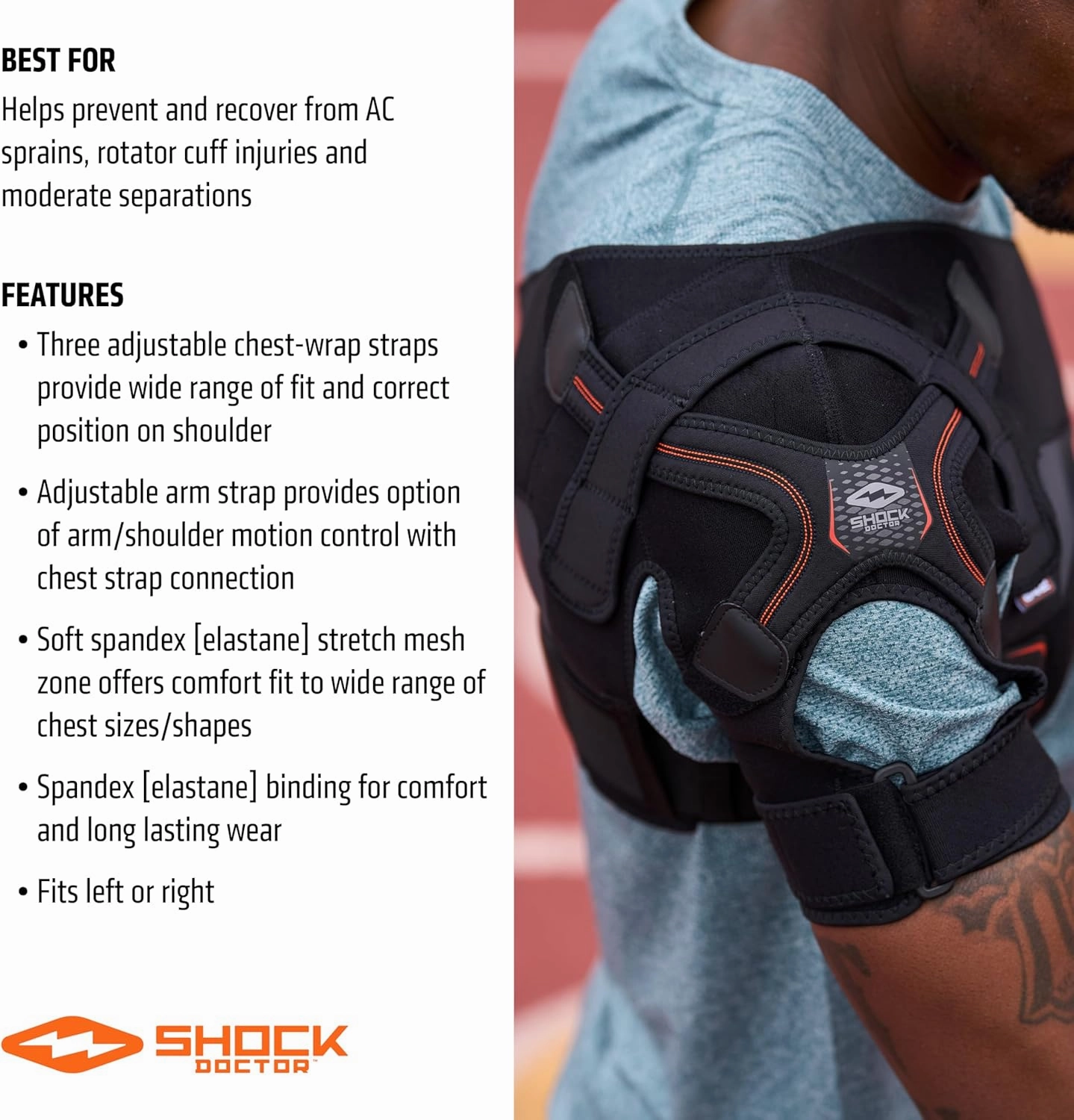 Shock Doctor Shoulder Brace for Men, Shoulder Support Brace, Prevents & Promotes Healing from AC Sprains, Rotator Cuff Shoulder Brace & Moderate Separations, Rotator Cuff Support Brace