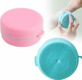 Silicone Body Scrubber, 2PCS Body Brushes Gentle Exfoliating Shower Bath Brush Bathing Tool for All Skin Types, Lathers Well (Blue Pink)