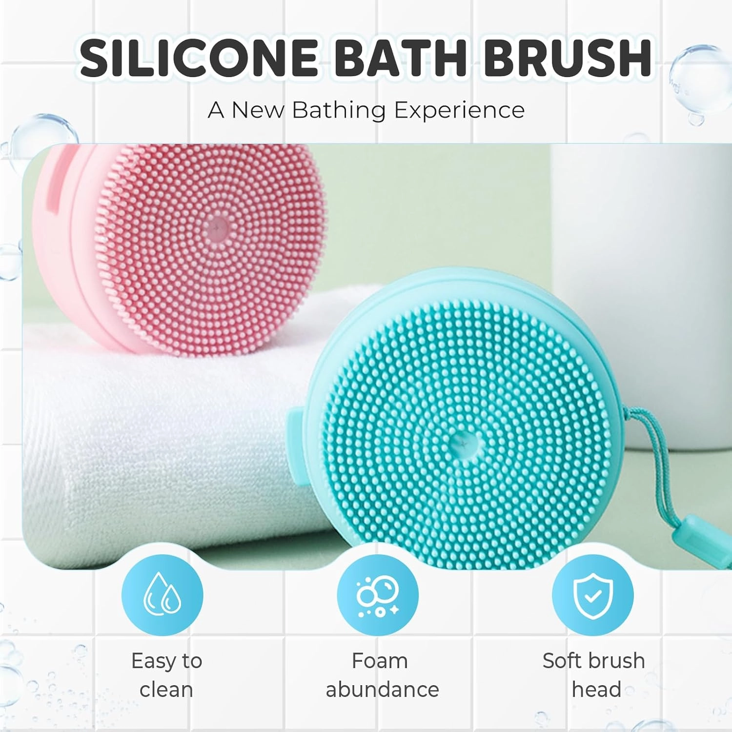 Silicone Body Scrubber, 2PCS Body Brushes Gentle Exfoliating Shower Bath Brush Bathing Tool for All Skin Types, Lathers Well (Blue Pink)