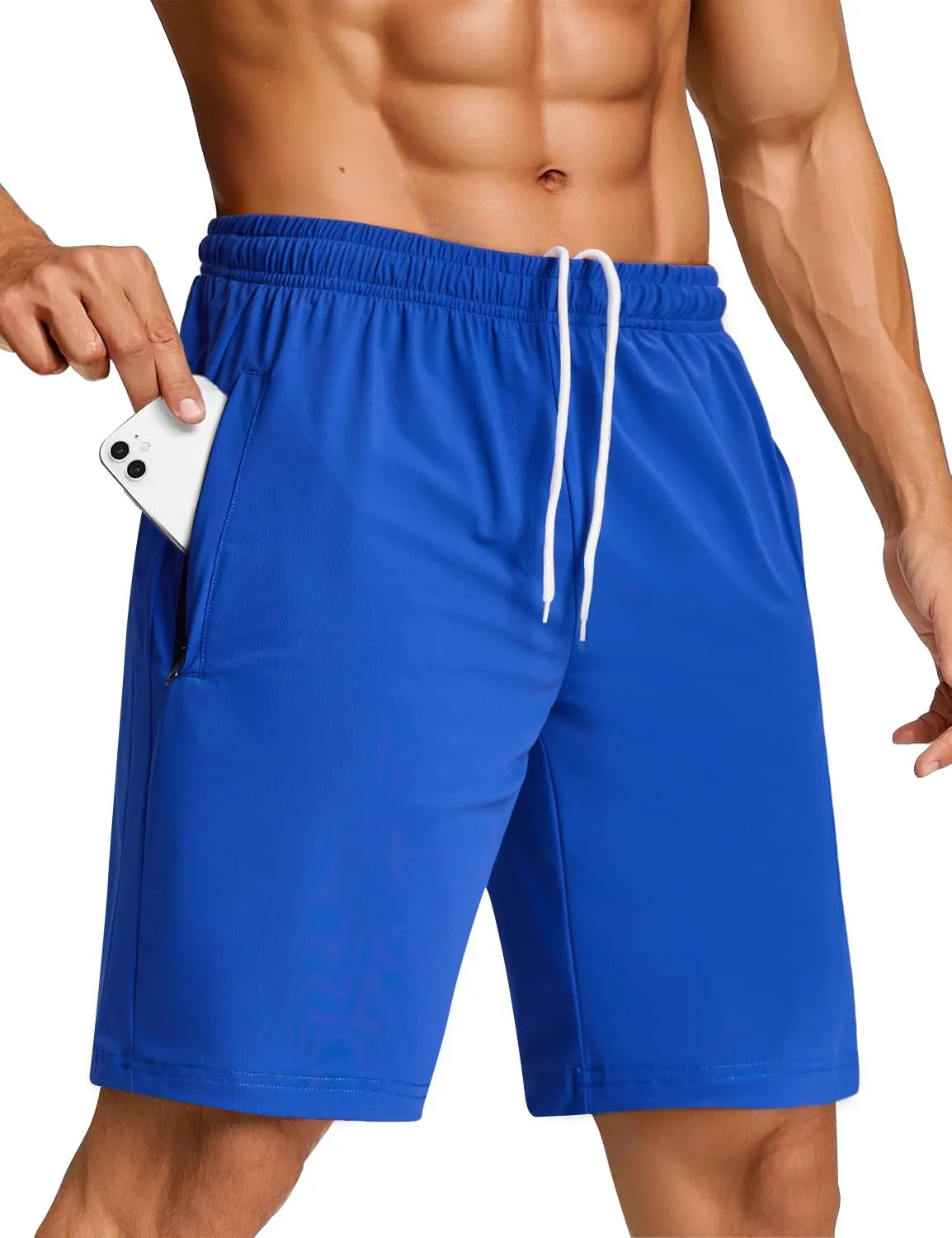SILKWORLD Men's Quick Dry Athletic Running Shorts with Zipper Pockets 7" Stretch Gym Workout Training Shorts